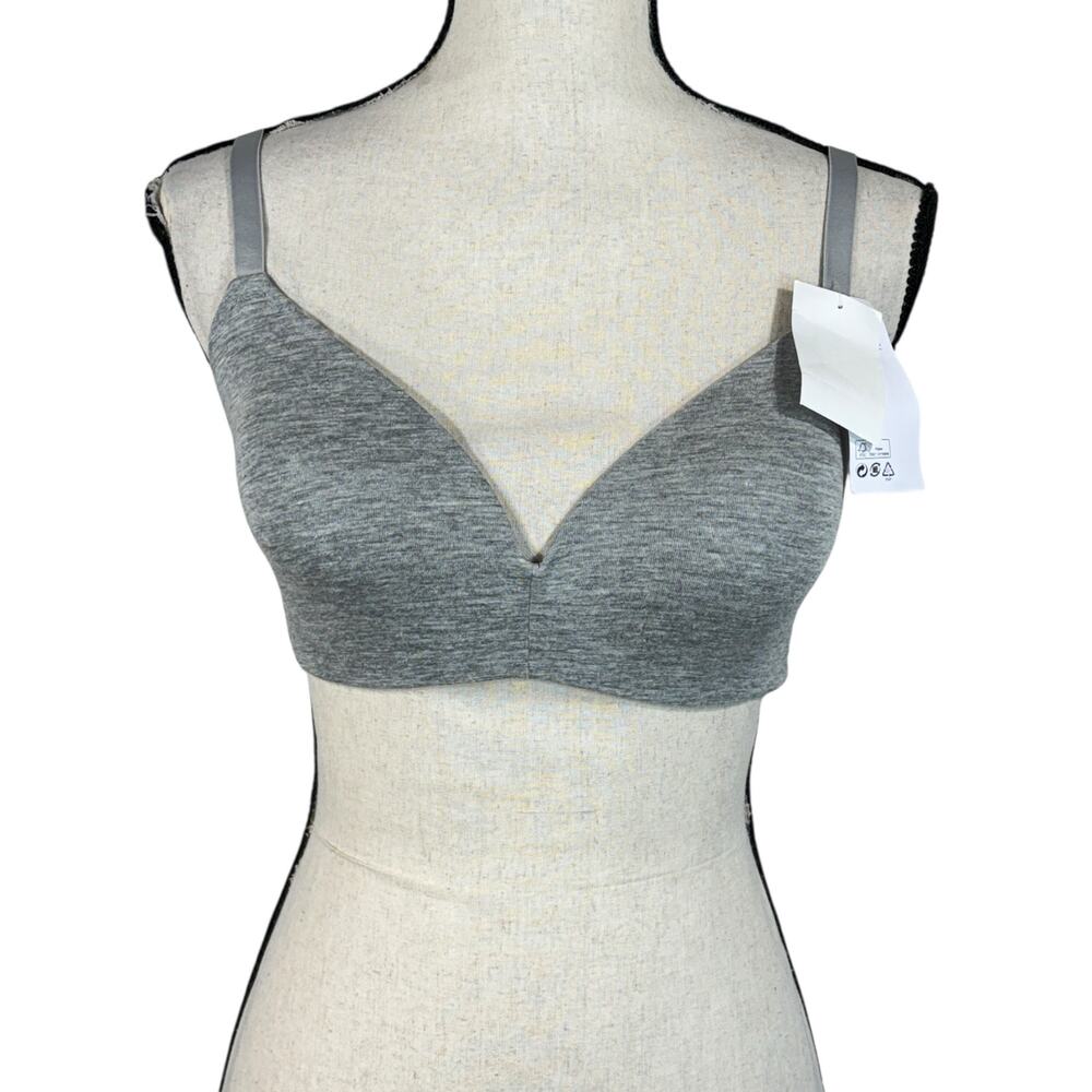 H&M SZ 36D T-Shirt Bra Padded Molded Wireless Adjustable V-Neck Gray Heathered